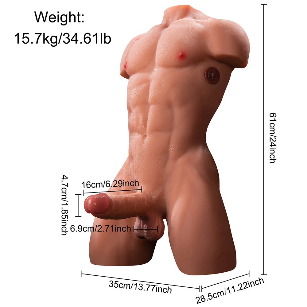 Henry: 34.61LB Lifelike Muscle Male Torso with 6.29" Vibration Thrusting Dildo