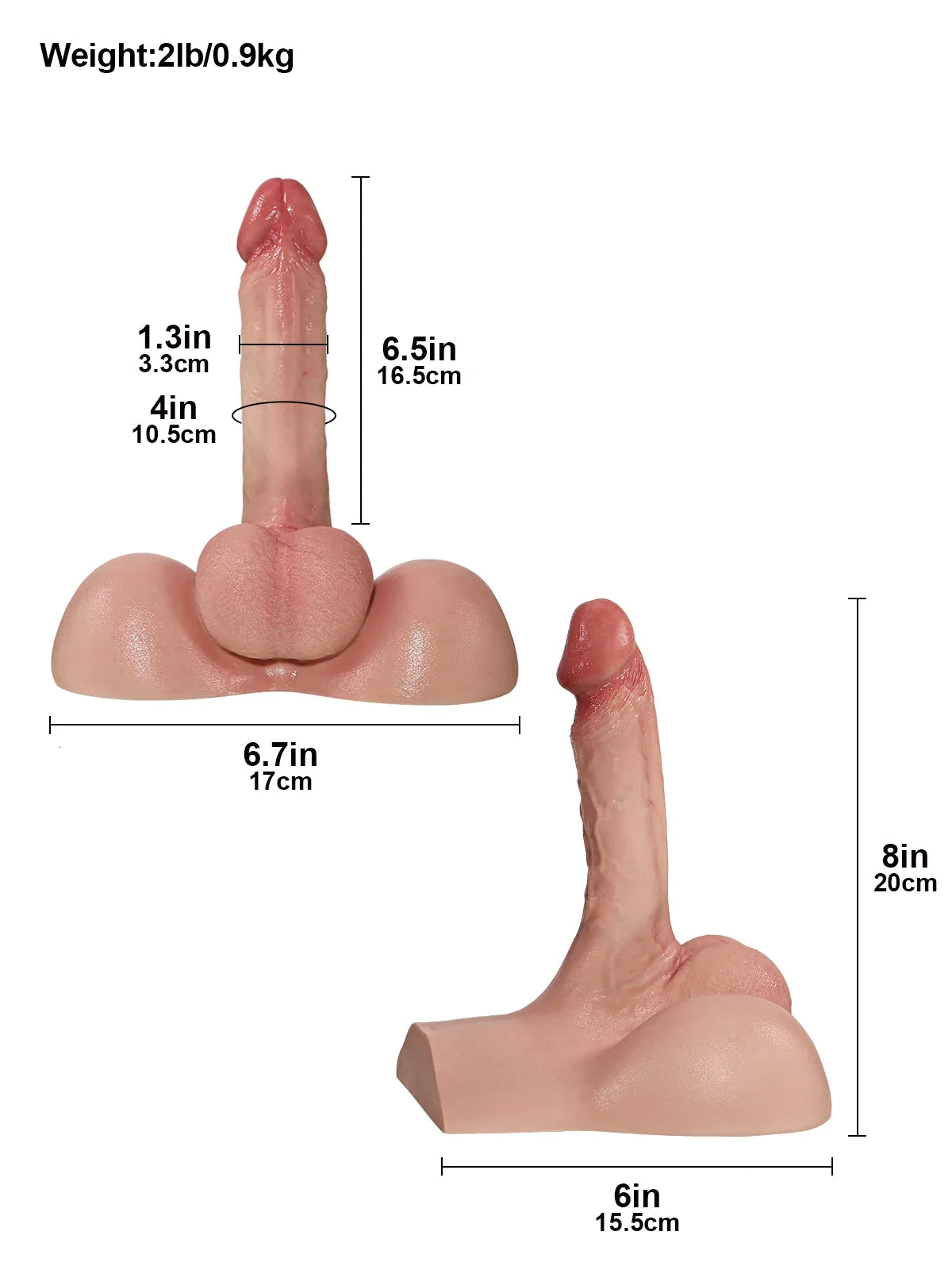 Leo: 2.1LB Compact Platinum Silicone Male Sex Torso with 6.5" Dildo