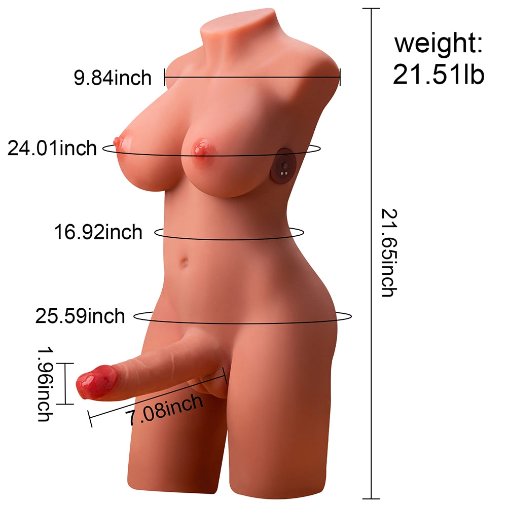 Lisa: 21LB Shemale Torso Sex Toy with 7.1" Thrusting Dildo